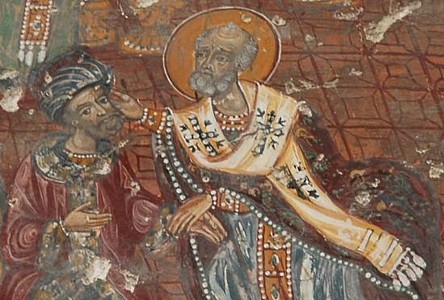 St Nicholas strikes the heretic Arius at the First Ecumenical Council